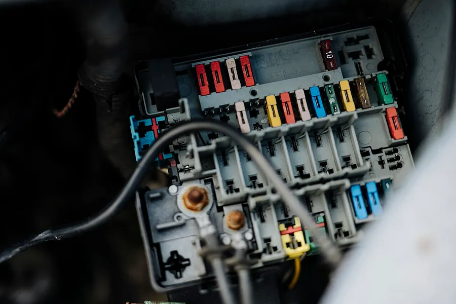 Fuse box open during an electrical fault diagnosis